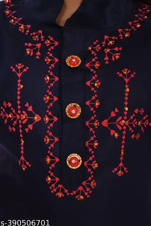 Exquisite rayon Rayon Kurti Pant & Dupatta Set, intricately embroidered and contemporary fusion style. Traditional Indian outfit for girls ages 1-9 years