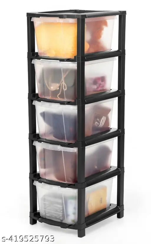 Black modular drawer organizer, 5 shelves, storage container for home office or school