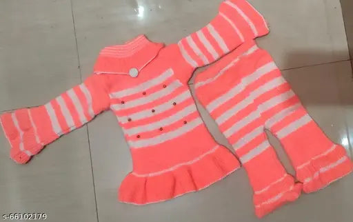 Acrylic striped long sleeve sweaters for girls, newborn to 6 months, Indian origin