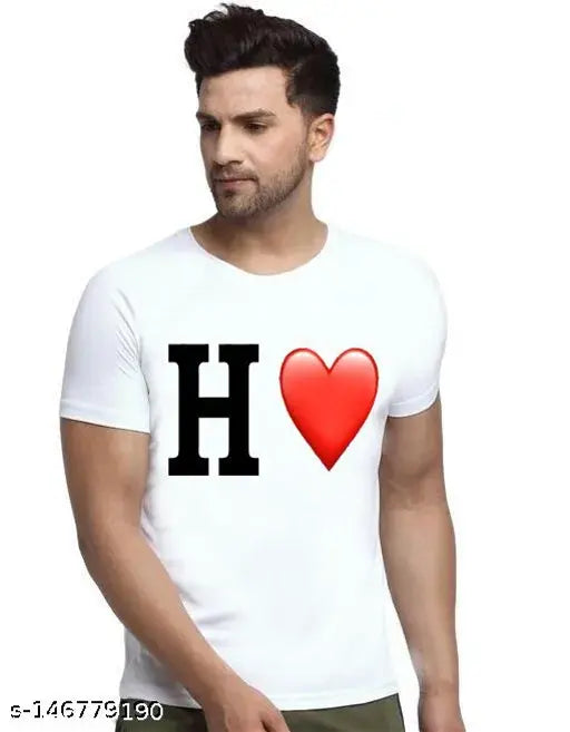 White polyester men's round neck half sleeve alphabet printed t-shirt, perfect for self-expression and casual wear