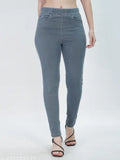 Grey denim fix elastic jegging for women - high rise, slip-on style