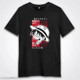 Angry Luffy One Piece printed black cotton blend round neck tee, casual wear for anime & manga fans, Japan-inspired design