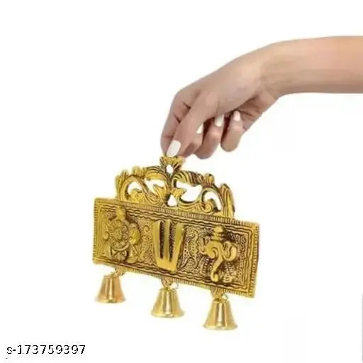 Tirupati brass Yantra Shankh Chakra Namah Latkan, gold-plated antique decor for home/office, 18cm x 15cm x 2.5cm