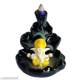 Handcrafted resin Ganesha water fountain with smoke incense cone, Indian religious idol for home decor (12cm L x 13cm H x 10cm B)