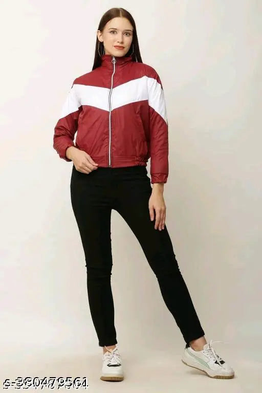 Maroon polyester long-sleeved women's jacket, solid pattern, XS/32in, India