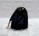 Black leatherette side sling bag, small, black buckle closure