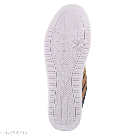 White shoe with blue and yellow accents