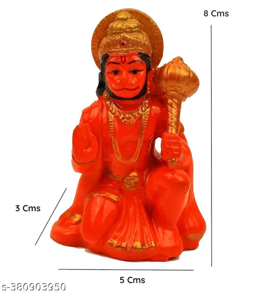 Handpainted orange poly resin Hanuman Ji idol for success, suitable for home decoration & pooja room. Features intricate details and durable colors. Ideal as a gift or showpiece for any home or office. Indian origin