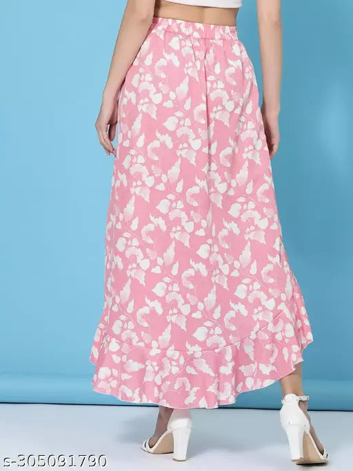 Pink floral skirt, women's fashion