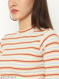Multicolor striped polycotton tunic top for women, perfect for casual wear in S & XL sizes. Indian craftsmanship