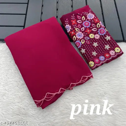 Maroon silk saree with intricate floral embroidery