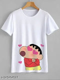 Men's Shinchan hearts Lycra short-sleeve T-shirt in various sizes, featuring a printed design. Made in India