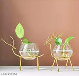 Gold Zintex deer-shaped glass planters (set of 2), Indian craftsmanship for floral arrangements (14cm x 20cm x 8cm)
