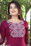 Maroon rayon cord set for women, three-quarter sleeves, Indian-made