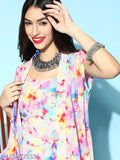 Multi-color Georgette flared top & sharara set, print-patterned with three-quarter sleeves, from India
