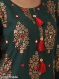 Rayon kameez set for women, dark with red tassels, full length