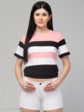 Colorblocked cotton crop top, short sleeves, women's fashion from India