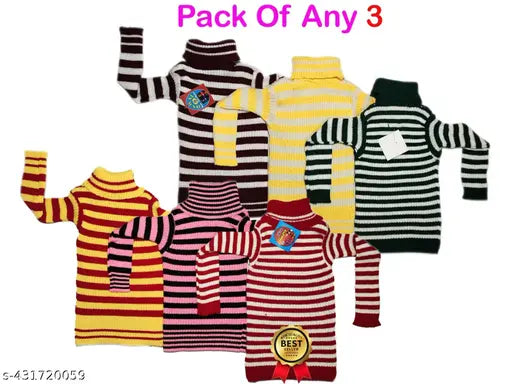 Boys And Girls Full Slvs Lining High Neck Sweaters Unisex Kids Boys and Girls Woollen High Neck Skivvy Pullover Sweaters for Winters Pack of 3