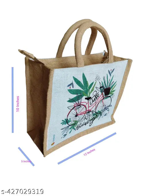 3D printed jute lunch bag, checked pattern, eco-friendly, free size