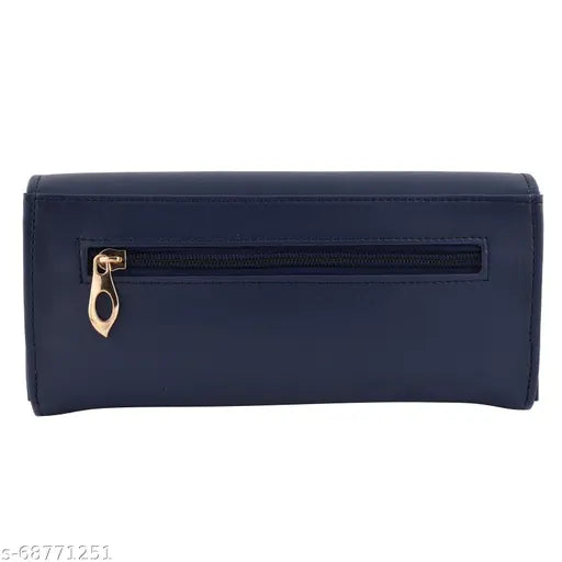 Womens navy blue leather wallet with zip closure and multiple card slots
