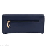 Womens navy blue leather wallet with zip closure and multiple card slots