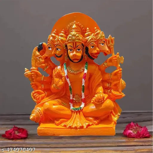 Orange resin Hanuman statue, 5-inch tall home/office decor or temple showpiece, Vastu-friendly gift item