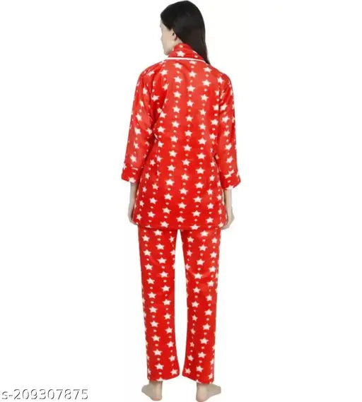 Winter Taausha Woolen Night Suit, three-quarter sleeve printed heart love design, soft and fine quality wool fabric for daily winter wear