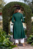 Green embroidered rayon cotton kurti for women, three-quarter sleeves, S to XXL sizes. India origin