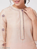 Pastel semi-festive viscose kurta, three-quarter sleeve, straight fit for women. Indian embroidered traditional wear." (125 characters)