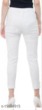Women's white cotton lycra blend trousers/pants with solid net pattern, available in various sizes from 26 to 44 inches