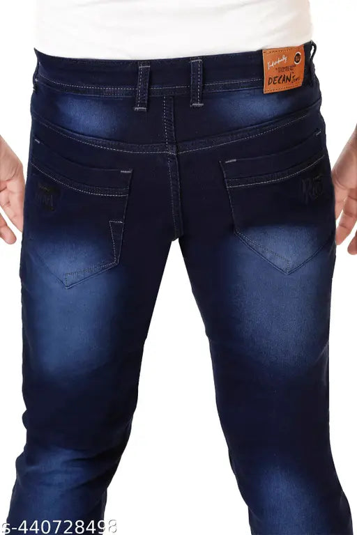 Men's blue denim jeans, classic five pocket design