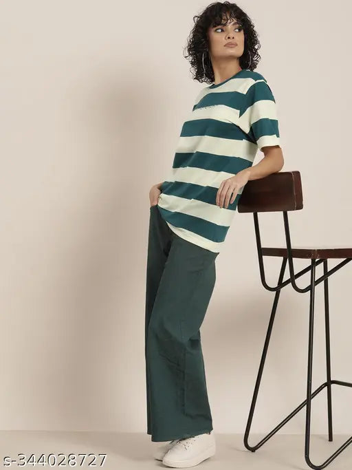 Blue and white striped oversized T-shirt