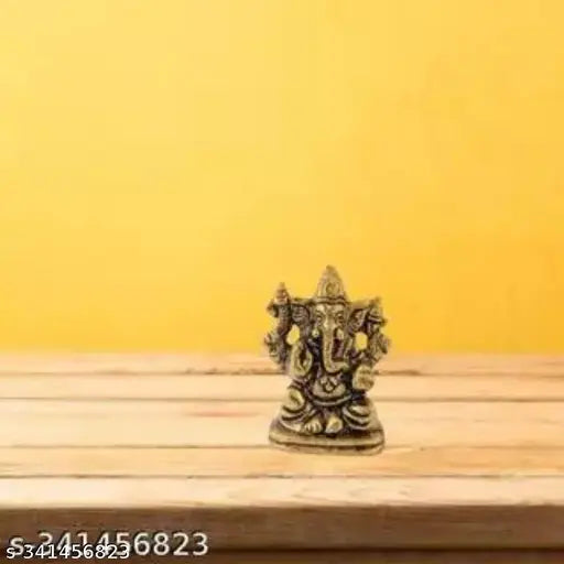 Beautiful gold-plated Ganesh Idol for car dashboard, home decor, office desk - Diwali gift (5 cm x 5 cm x 3 cm)