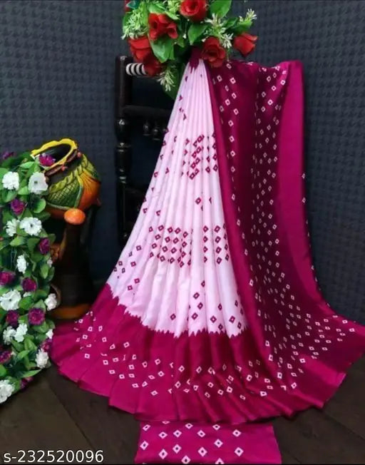 Best art silk printed saree in free size, traditional Banarasi silk with matching running cotton blouse