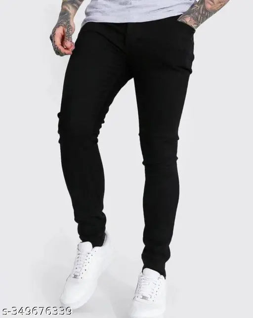 Plain black denim jeans for men, size 28/30/32 - classic fit from India