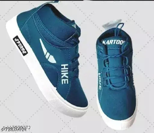 Blue cotton high-top sneakers with lace closure