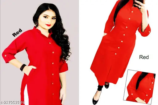 Red cotton pocket kurti with a matching red dupatta, casual wear