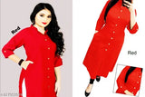 Red cotton pocket kurti with a matching red dupatta, casual wear
