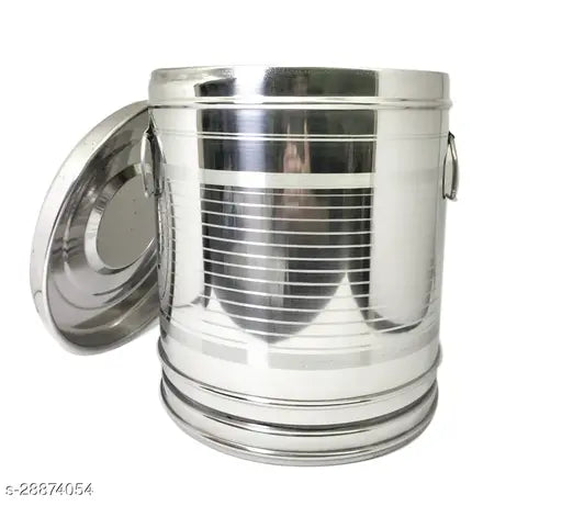 Silver metal bucket with lid
