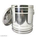 Silver metal bucket with lid