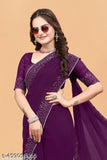Purple georgette party wear saree with diamond border, traditional design