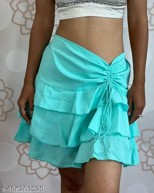 Regular blue crepe skirt for women by TANDUL, solid design, size 28/30