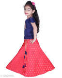 Taffeta silk and cotton blend Indian girls' lehenga choli set with net dupatta, embellished and sleeveless, for 6-24 months