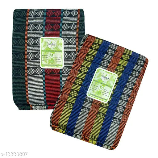 Feather Green single-size cotton blend multipack blankets (60x90), multicolor pack of 2 for daily use, free size