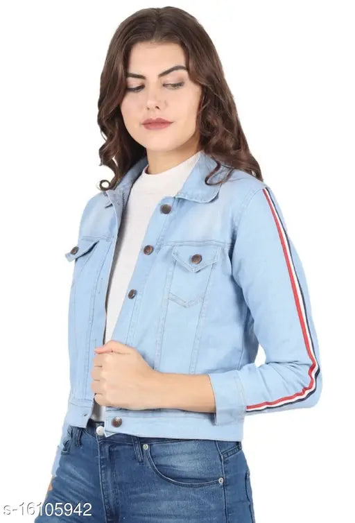 Denim self-design net waistcoat, comfy glamorous women's jacket with long sleeves - India