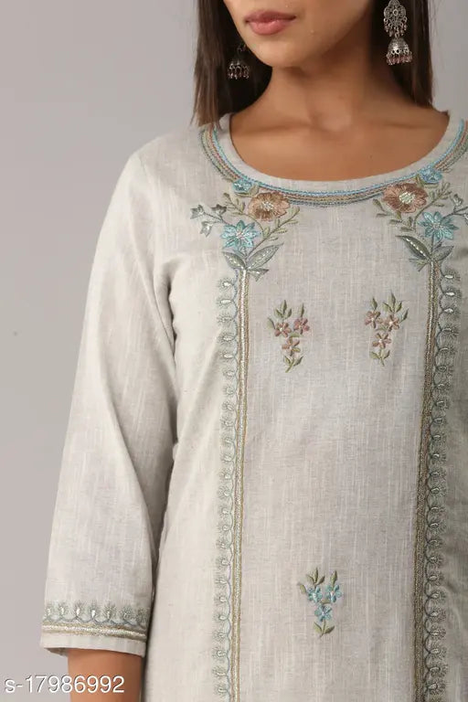 Embroidered Samray cotton kurti for women in dyed/washed combo, three-quarter sleeves made in India