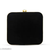Black, velvet clutch with gold ring detail