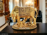 Gold Kamdhenu Statue: Mahakal Artware by Pranchi Metals Cow, Calf & Little Krishna (15.5cm x 12cm x 15cm) - Traditional Indian Janmashtami Special Idol
