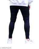 Black denim men's jeans, high-quality, solid pattern, versatile style, reinforced stitching, machine washable