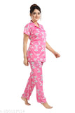 Malani women's printed satin shirt & pyjama coord set - printed satin night suite for women and girls on hanger